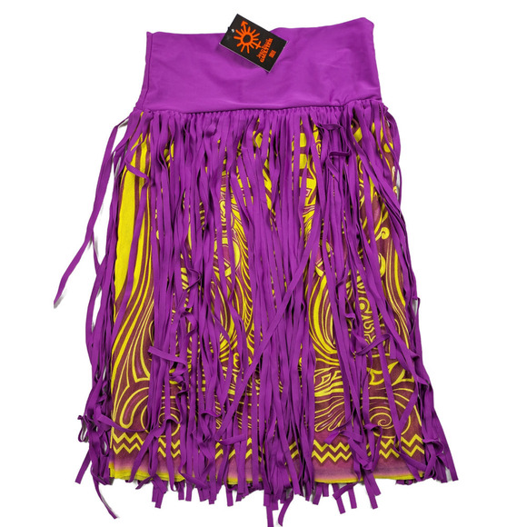 Vintage Jean Paul Gaultier Fuzzi Soleil Festival Skirt Yellow with Purple Fringe - Picture 2 of 7
